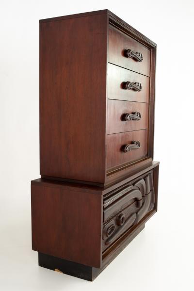  Pulaski Furniture Corporation Witco Style Pulaski Oceanic Brutalist MCM 6 Drawer Gentlemans Chest Highboy