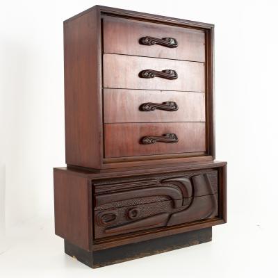  Pulaski Furniture Corporation Witco Style Pulaski Oceanic Brutalist MCM 6 Drawer Gentlemans Chest Highboy