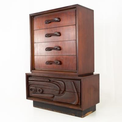 Pulaski Furniture Corporation Witco Style Pulaski Oceanic Brutalist MCM 6 Drawer Gentlemans Chest Highboy