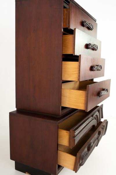  Pulaski Furniture Corporation Witco Style Pulaski Oceanic Brutalist MCM 6 Drawer Gentlemans Chest Highboy