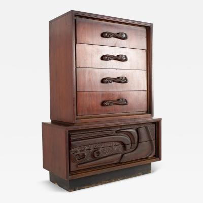  Pulaski Furniture Corporation Witco Style Pulaski Oceanic Brutalist MCM 6 Drawer Gentlemans Chest Highboy