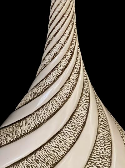  Quartite Creative Corp Signed Large Pair 1960s Ivory Glazed Spiral Lamps by Quartite Creative Corp