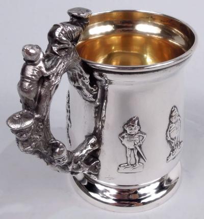  R Wallace Sons American Edwardian Sterling Silver Baby Cup with Boys Behaving Badly
