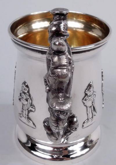  R Wallace Sons American Edwardian Sterling Silver Baby Cup with Boys Behaving Badly
