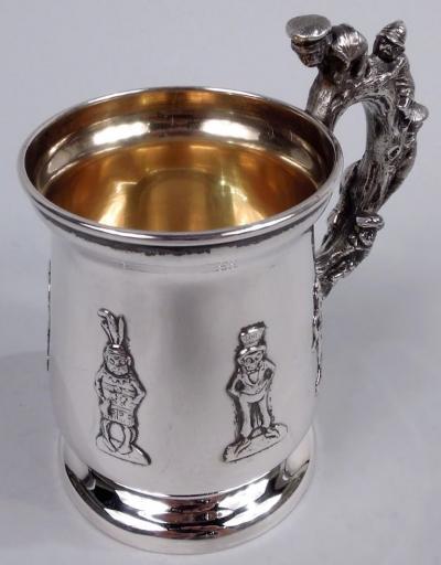  R Wallace Sons American Edwardian Sterling Silver Baby Cup with Boys Behaving Badly