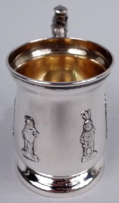  R Wallace Sons American Edwardian Sterling Silver Baby Cup with Boys Behaving Badly