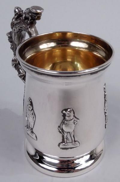  R Wallace Sons American Edwardian Sterling Silver Baby Cup with Boys Behaving Badly