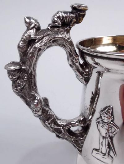  R Wallace Sons American Edwardian Sterling Silver Baby Cup with Boys Behaving Badly