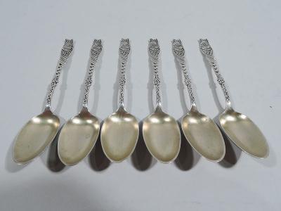  R Wallace Sons Set of 6 Antique American Art Nouveau Sterling Silver Demitasse Spoons