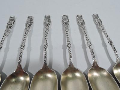  R Wallace Sons Set of 6 Antique American Art Nouveau Sterling Silver Demitasse Spoons