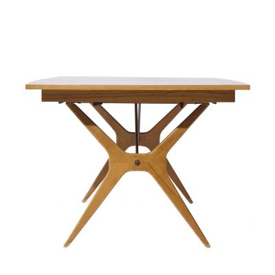  R Way Rway Rway Mid Century Walnut Brass Hidden Leaf Expanding Dining Table with 2 Leaves