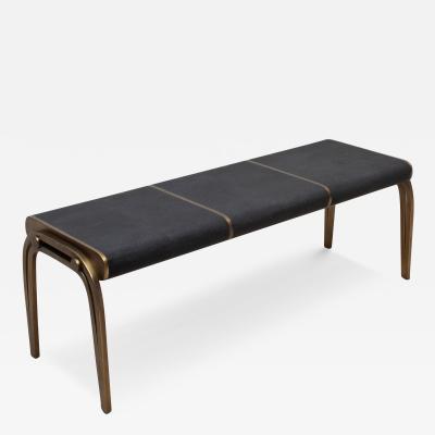  R Y Augousti Bench in Black Shagreen with Bronze Patina Brass Detail by R Y Augousti