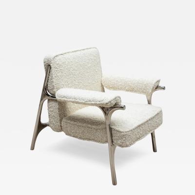  R Y Augousti Boucl Armchair with Polished Steel Accents by R Y Augousti