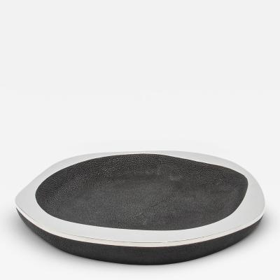  R Y Augousti Bowl in Black Shagreen with Stainless Steel Details R Y Augousti