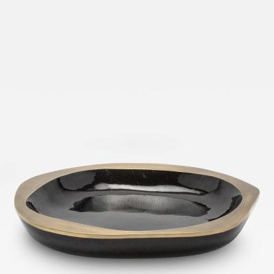  R Y Augousti Bowl in Black Shell with Bronze Patina Brass Details by R Y Augousti