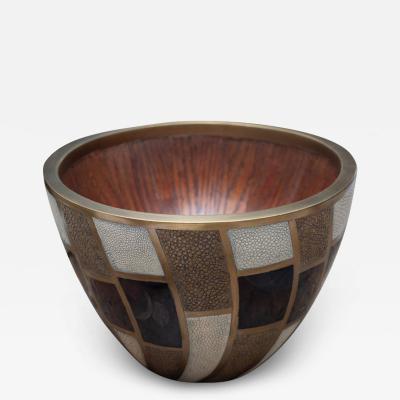  R Y Augousti Contemporary R Y Augousti Bowl with Inlaid Shagreen Penshell and Brass