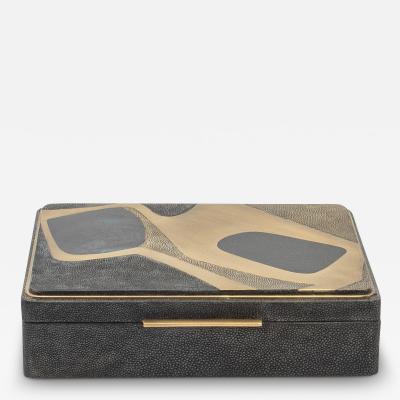  R Y Augousti Jewelry Box in Shagreen with Mother of Pearl and Brass Details by R Y Augousti