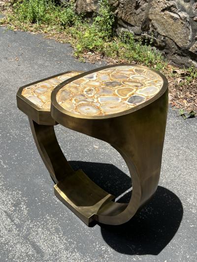  R Y Augousti MODERNIST SLICED ONYX AND BRONZE TABLE BY R Y AUGOUSTI