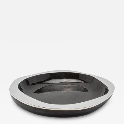  R Y Augousti Modern Bowl in Black Shell with Stainless Steel Details by R Y Augousti