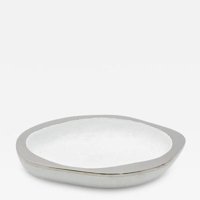  R Y Augousti Modern Bowl in White Shagreen with Stainless Steel Details by R Y Augousti