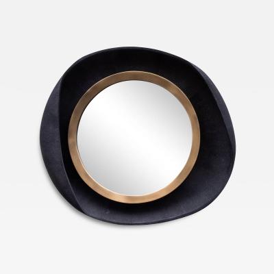  R Y Augousti Modern Mirror in Black Shagreen with Bronze Patina Brass Details by R Y Augousti