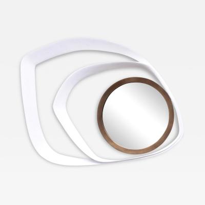 R Y Augousti Modern Mirror in White Shagreen with Bronze Patina Brass Details by R Y Augousti