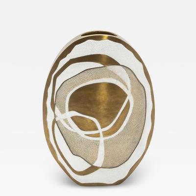  R Y Augousti Modern Vase in Shagreen with Mother of Pearls and Brass Details by R Y Augousti