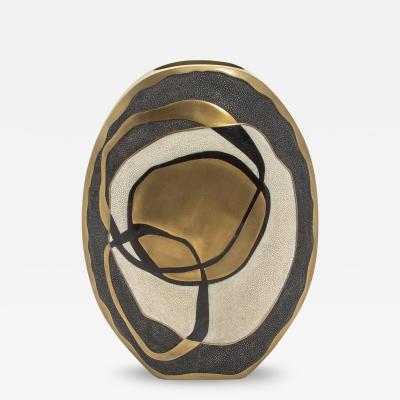  R Y Augousti Modern Vase in Shagreen with Shell and Brass Details by R Y Augousti