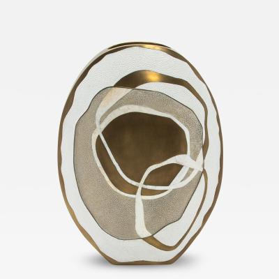  R Y Augousti Modern Vase in Shagreen with Shell and Brass Details by R Y Augousti