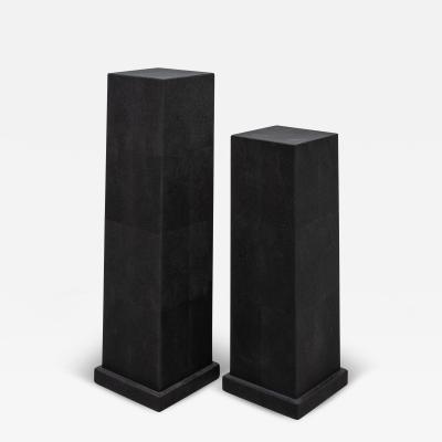  R Y Augousti Pair of Modern Classic Columns in Black Shagreen by R Y Augousti