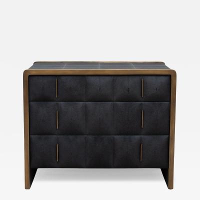  R Y Augousti Quilted Chest of Drawers in Shagreen with Brass Details by R Y Augousti