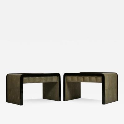  R Y Augousti R Y Augousti pair side cabinets or nightstands in green shagreen