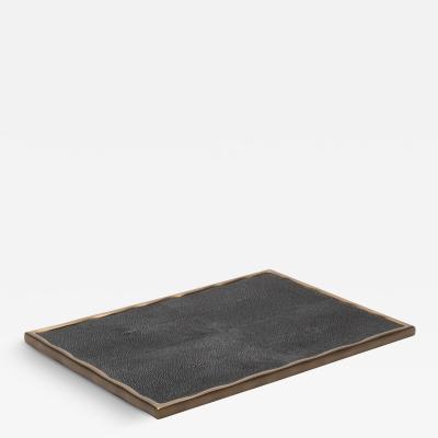  R Y Augousti Rectangular Melting Tray in Shagreen with Bronze Patina Brass by R Y Augousti