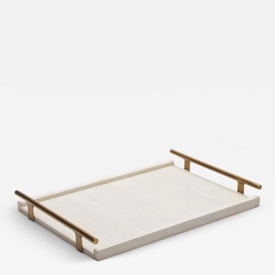  R Y Augousti Rectangular Tray in Natural Cream Shagreen Bronze Patina Brass by R Y Augousti