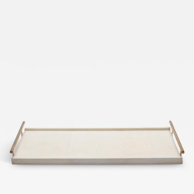  R Y Augousti Rectangular Tray in Natural Cream Shagreen Bronze Patina Brass by R Y Augousti