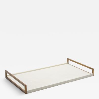  R Y Augousti Rectangular Tray in Natural Cream Shagreen Bronze Patina Brass by R Y Augousti