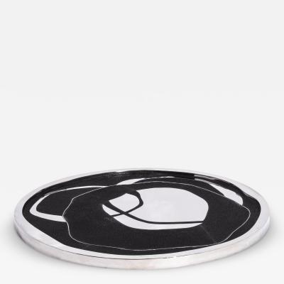  R Y Augousti Round Shagreen Tray with Polished Stainless Steel by R Y Augousti