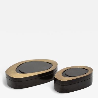  R Y Augousti Set of 2 Boxes in Black Shell with Bronze Patina Brass by R Y Augousti