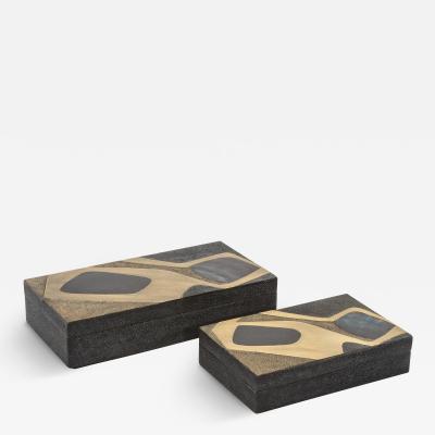  R Y Augousti Set of 2 Boxes in Shagreen with Shell and Brass Insert by R Y Augousti