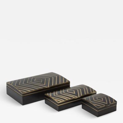  R Y Augousti Set of 3 Boxes in Black Oak with Brass Details by R Y Augousti