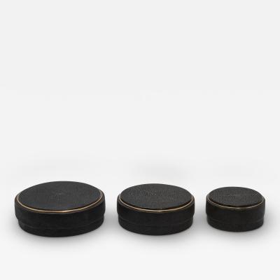  R Y Augousti Set of 3 Boxes in Black Shagreen with Brass Frame by R Y Augousti