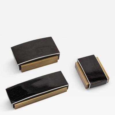  R Y Augousti Set of 3 Boxes in Pen Shell and Bronze Patina Brass by R Y Augousti