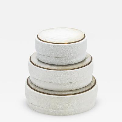  R Y Augousti Set of 3 Boxes in Shagreen and White Quartz with Brass Frame by R Y Augousti