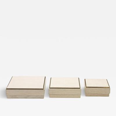  R Y Augousti Set of 3 Boxes in White Oak with Brass Frame by R Y Augousti