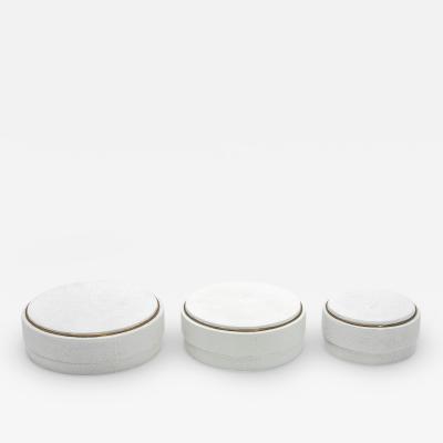  R Y Augousti Set of 3 Boxes in White Shagreen with Brass Frame by R Y Augousti