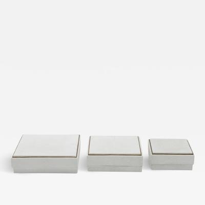  R Y Augousti Set of 3 Boxes in White Shagreen with Brass Frame by R Y Augousti