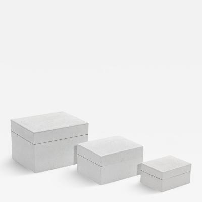  R Y Augousti Set of 3 Curved Top Boxes in White Shagreen by R Y Augousti