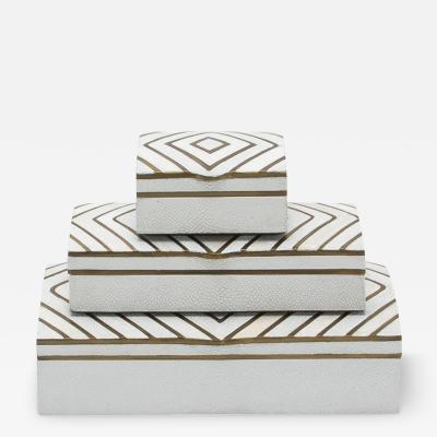  R Y Augousti Set of 3 Shagreen Boxes with Mother of Pearl and Brass Details by R Y Augousti