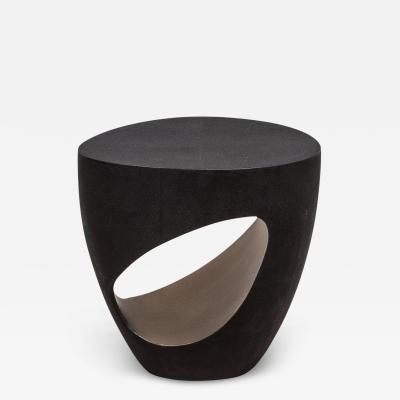  R Y Augousti Stool in Black Shagreen with Bronze Patina Brass by R Y Augousti