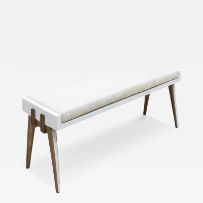  R Y Augousti Upholstered Hide Bench in White Shagreen and Bronze Patina Brass by R Y Augousti